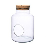 Glass jar vase W-395H+siede hole+LED cork H:25cm D:17cm