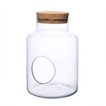 Glass jar vase W-395H+siede hole+cork H:25cm D:17cm
