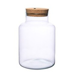 Glass jar vase W-395H+LED cork H:25cm D:17cm